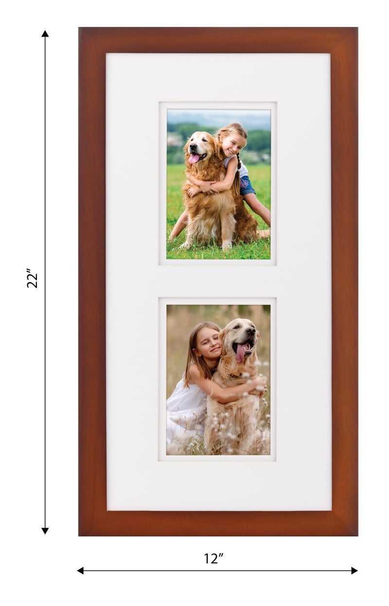 Gallery Solutions - 10"x20" Flat Walnut Frame - Rectangular Wall Mount - For 5"x7" Pictures - Premium Walnut Wood with Double White Mat - Versatile-Elegant for Home or Office DÃ©cor - Traditional Photo Frame - Image 4